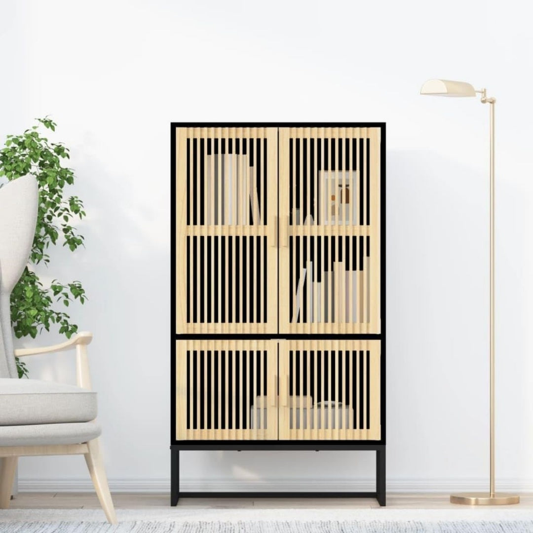 Sideboard schwarz mit Tueren mit Stoffbezug