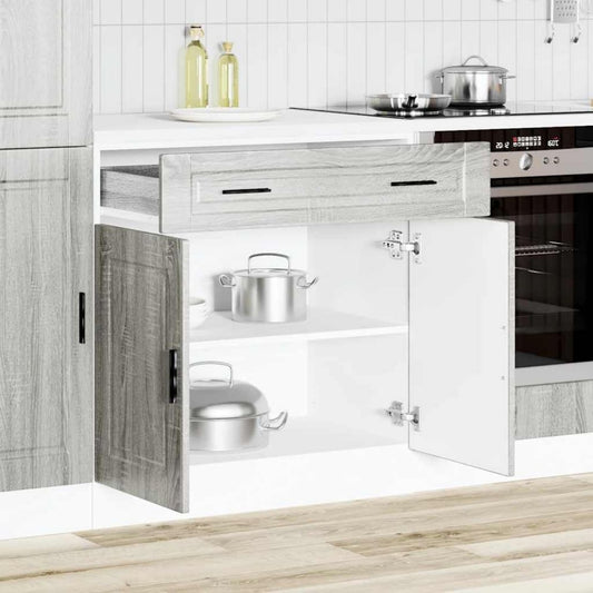 Hochschrank grau mit Schubladen hoehenverstellbar