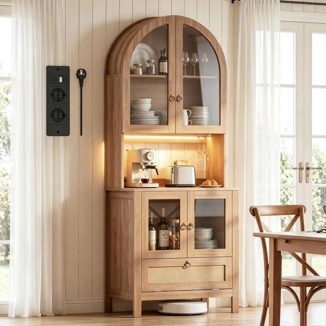 Sideboard ROCSUMOO Kuchenschrank Arbeitsplatte, Steckdose Beleuchtung, braun
