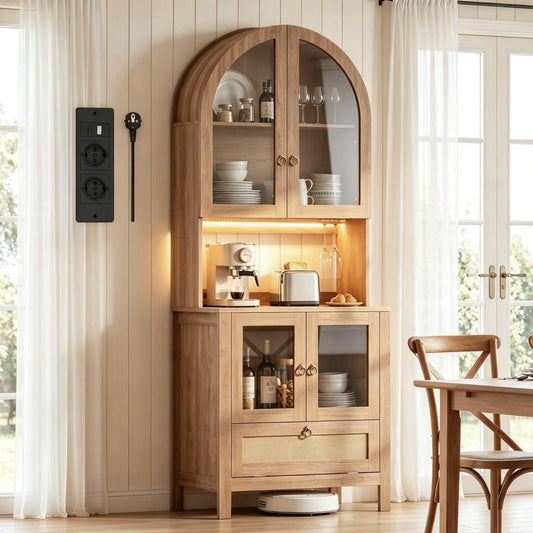 Sideboard ROCSUMOO Kuchenschrank Arbeitsplatte, Steckdose Beleuchtung, braun
