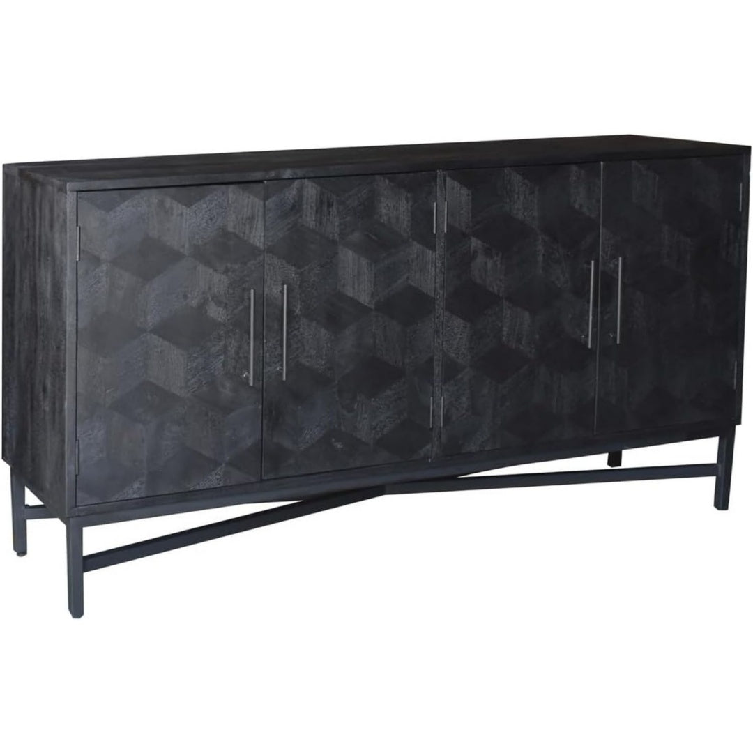 Sideboard schwarz mit Tueren mit Metallgestell