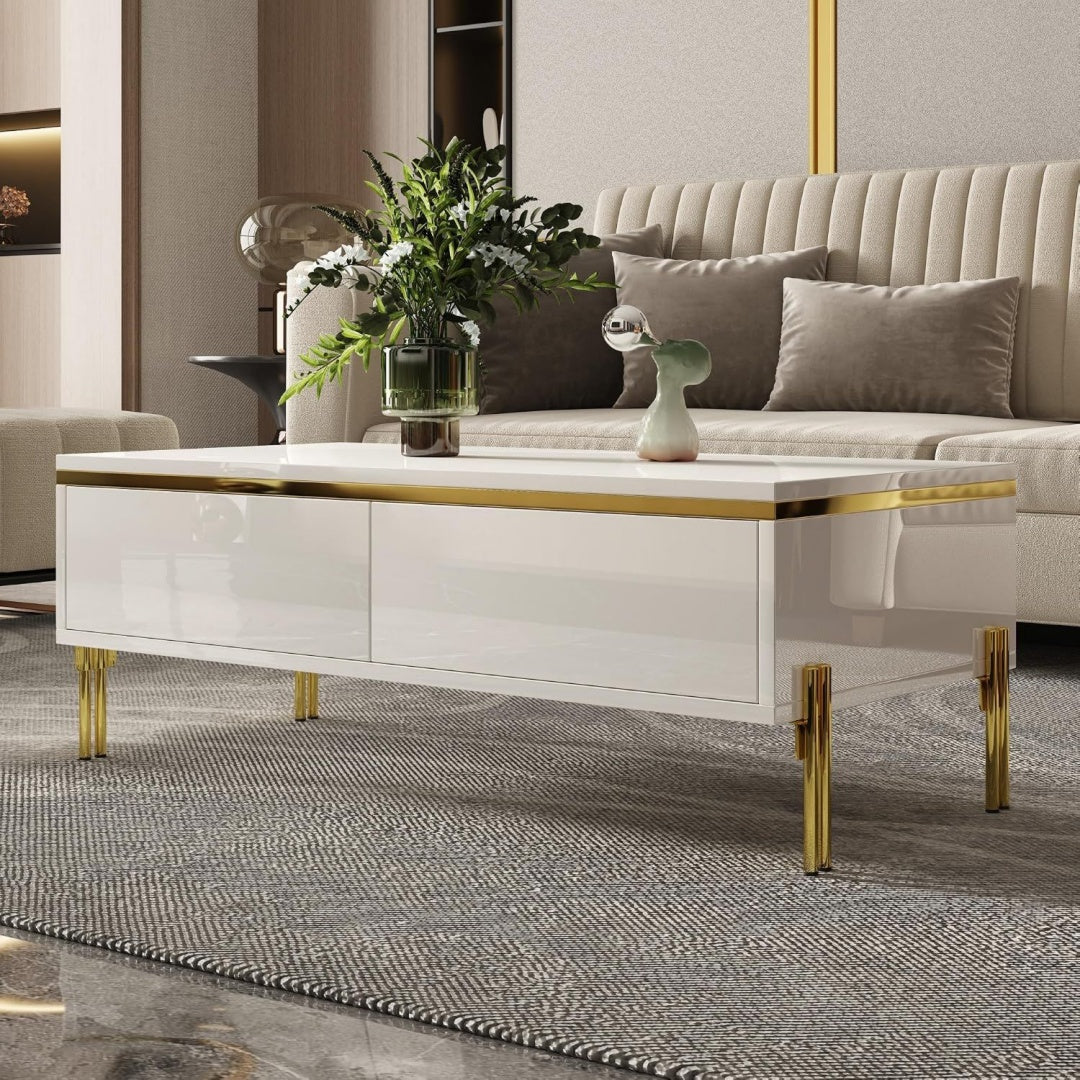 Wohnraumtisch mit Schubladen gold