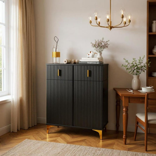 Sideboard FurnitureR Black Buffet Cabinet, Modern schwarz